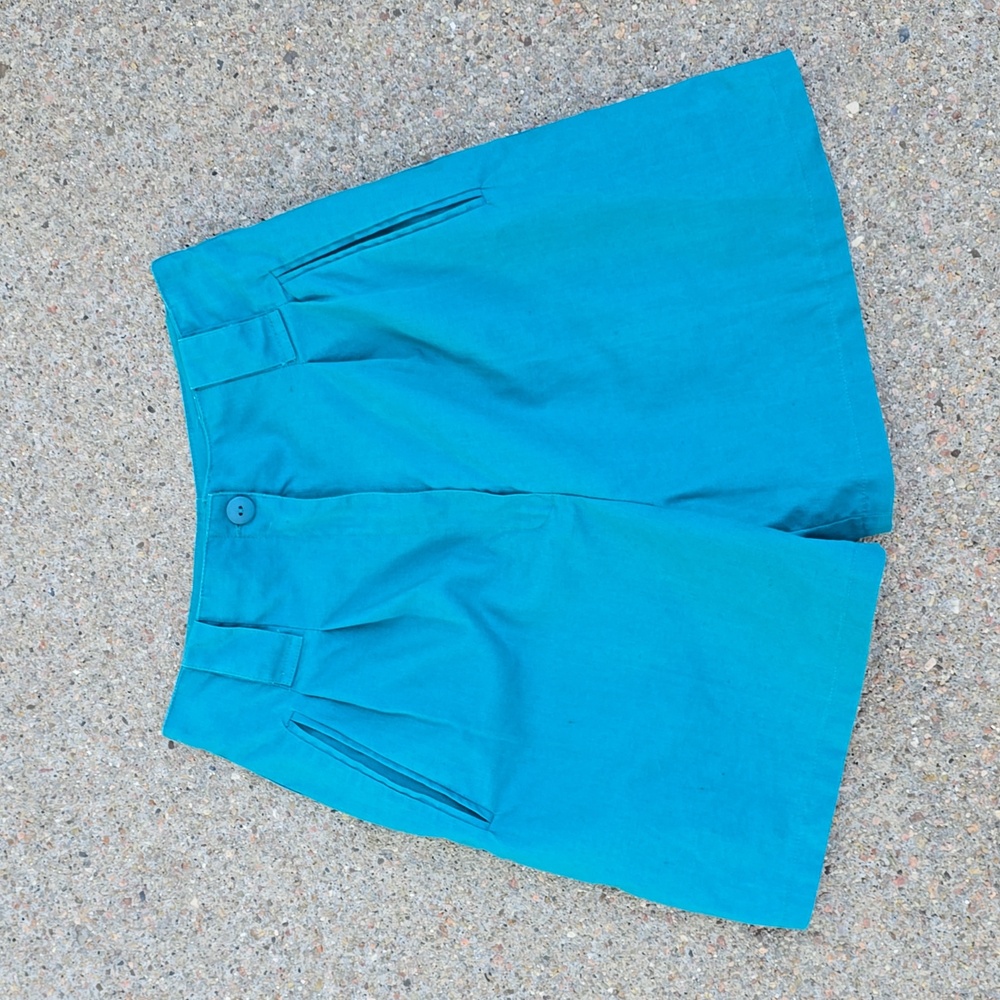 Vintage Pleated Teal High Waisted Rise Shorts